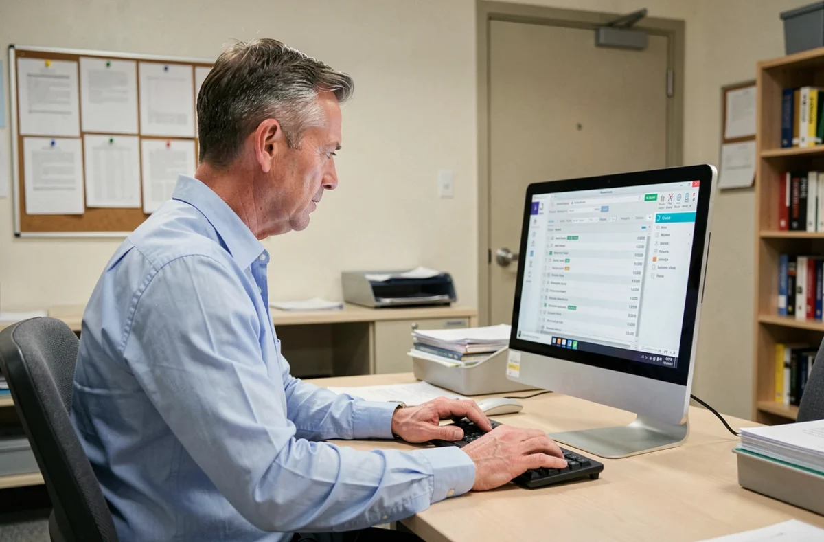 Un administrateur scolaire consulte le suivi des élèves sur la plateforme numérique OZE 92 dans son bureau