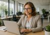 Photo d'un bureau moderne ouvert avec une femme d'affaires confiante