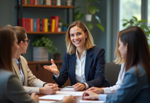 Coaching : comprendre les différents types de coaching pour progresser Coach femme en réunion d'affaires dynamique et positive