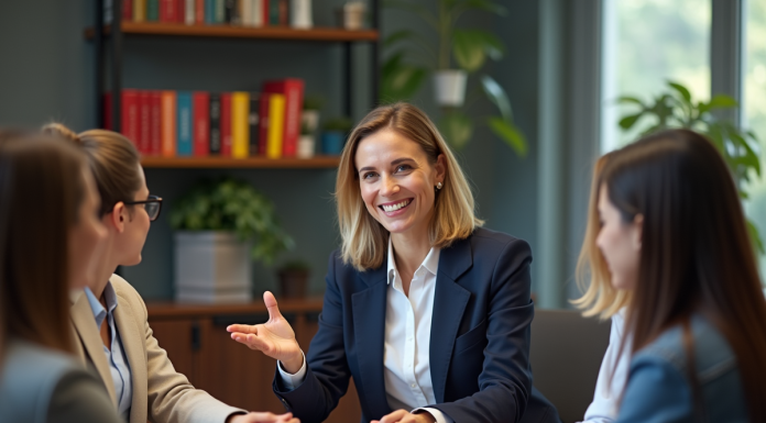 Coaching : comprendre les différents types de coaching pour progresser Coach femme en réunion d'affaires dynamique et positive