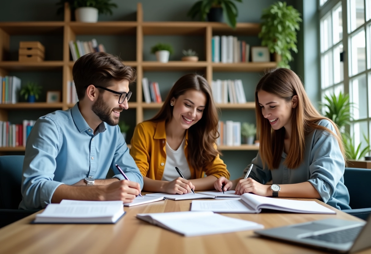 Trois jeunes étudiants collaborant autour d