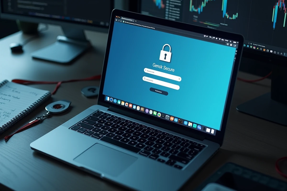 Gros plan sur un écran de connexion sécurisé avec formulaire d'identifiants sur un ordinateur professionnel au bureau