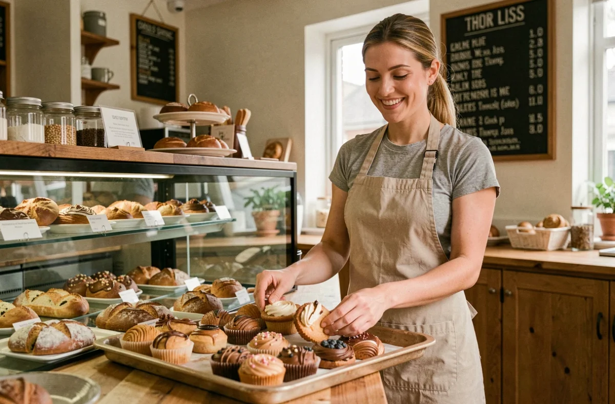 Femme travaillant dans une boulangerie café, exemple d'emploi accessible sans diplôme dans la restauration