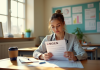 Enseignant assis à un bureau lumineux avec document MGEN