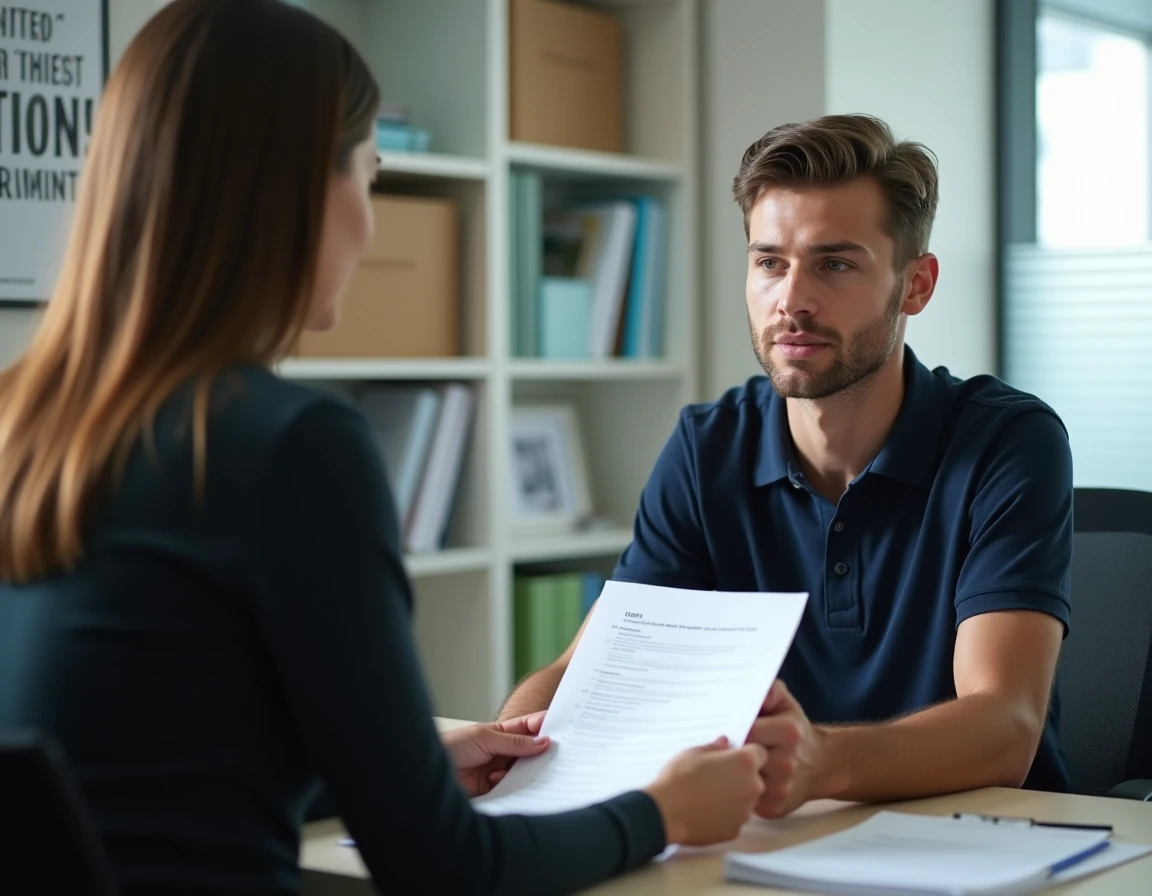 Jeune travailleur du BTP en entretien avec un conseiller formation pour la prise en charge CPF d'une certification professionnelle