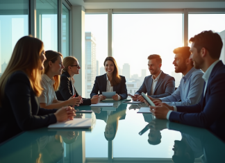 Groupe diversifié de professionnels en réunion de travail