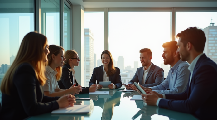 Groupe diversifié de professionnels en réunion de travail