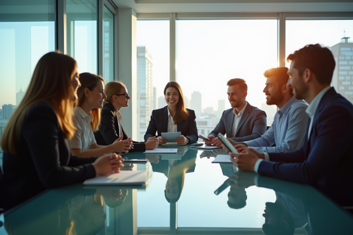 Groupe diversifié de professionnels en réunion de travail