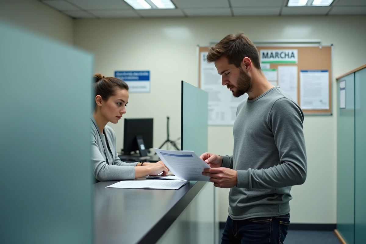 Étudiant en formation continue échangeant avec un agent administratif universitaire au sujet de la cotisation CVEC obligatoire