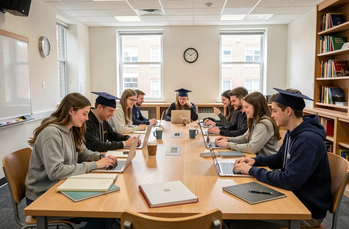 Étudiants en master travaillant ensemble en salle de cours