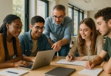 Groupe d'étudiants universitaires à Lens en classe moderne