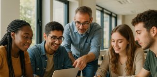 Groupe d'étudiants universitaires à Lens en classe moderne