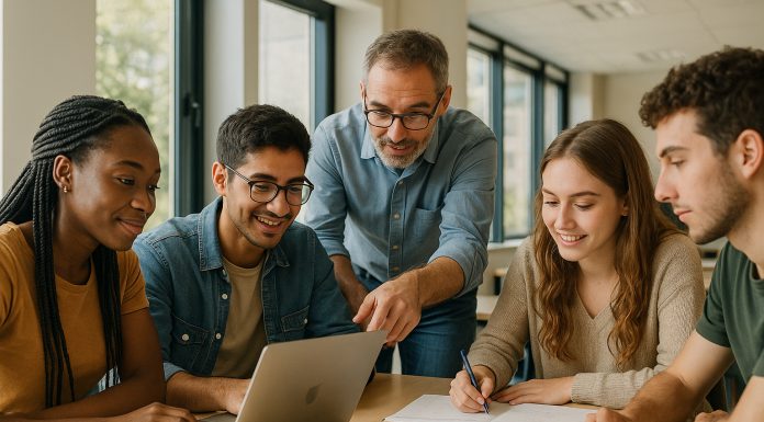 Groupe d'étudiants universitaires à Lens en classe moderne