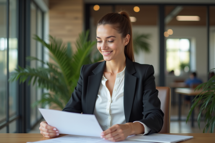 Femme confiante au bureau en coworking moderne