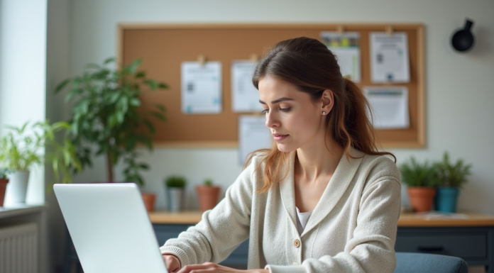Financement des formations : Pôle Emploi prend-il en charge les frais ? Femme candidate remplissant un formulaire de formation dans un bureau moderne