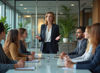 Compétence de leadership : définition et importance dans la gestion d’équipe Femme en réunion d'affaires dans un bureau moderne