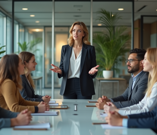 Compétence de leadership : définition et importance dans la gestion d’équipe Femme en réunion d'affaires dans un bureau moderne