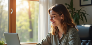 Femme confiante de quarantaine travaillant à domicile