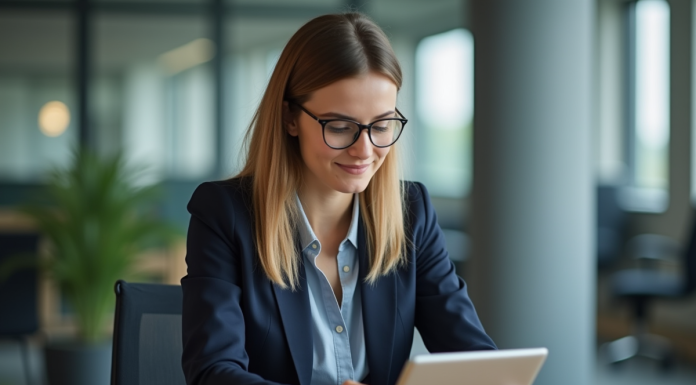 Expérience utilisateur : comment bien la qualifier ? Jeune femme en blazer consulte un site sur tablette