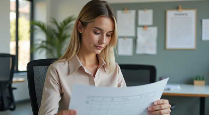 Le contrat CDI : comprendre les règles des heures travaillées Jeune femme professionnelle examine un planning de travail