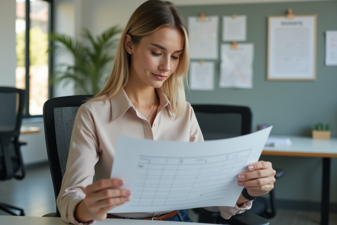 Jeune femme professionnelle examine un planning de travail