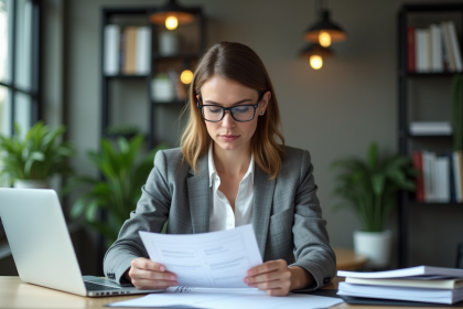 Femme professionnelle en blazer dans un bureau moderne