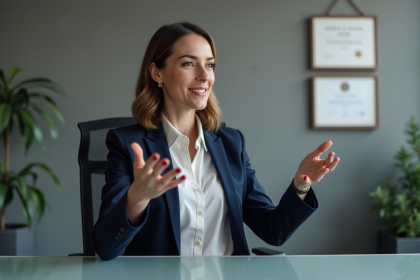 Femme d'affaires confiante en réunion dans un bureau moderne