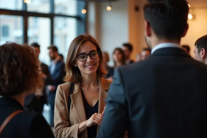Femme en networking lors d'une conférence à Paris