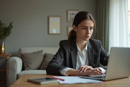 Femme d'affaires à la maison travaillant sur son ordinateur