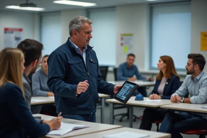Instructeur électrique montrant le dispositif Habilec 7 à des stagiaires