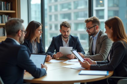 Groupe de managers en réunion dans un bureau moderne