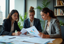 Meilleur type de prise de décision : Comparaison des méthodes de choix Groupe de trois adultes en réunion de travail dans un bureau moderne