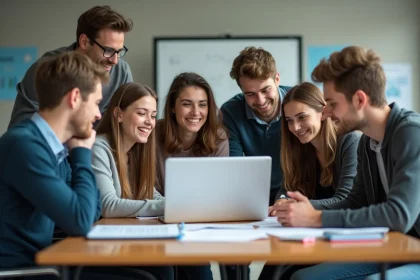 Groupe d'étudiants en classe moderne en discussion