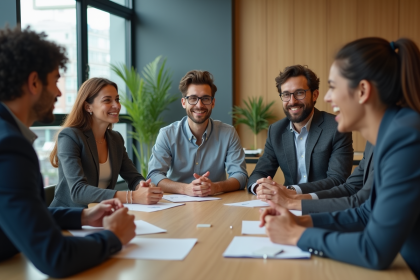 Groupe de professionnels en réunion dans un bureau moderne