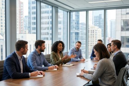 Groupe de professionnels en réunion dans un bureau moderne