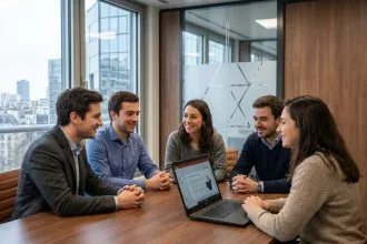 Groupe de professionnels en réunion dans un bureau moderne