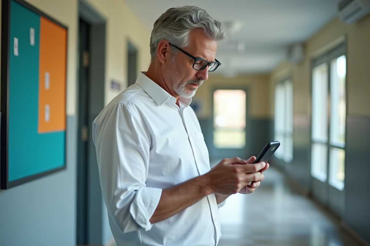 Homme en école moderne tentant de réinitialiser son mot de passe