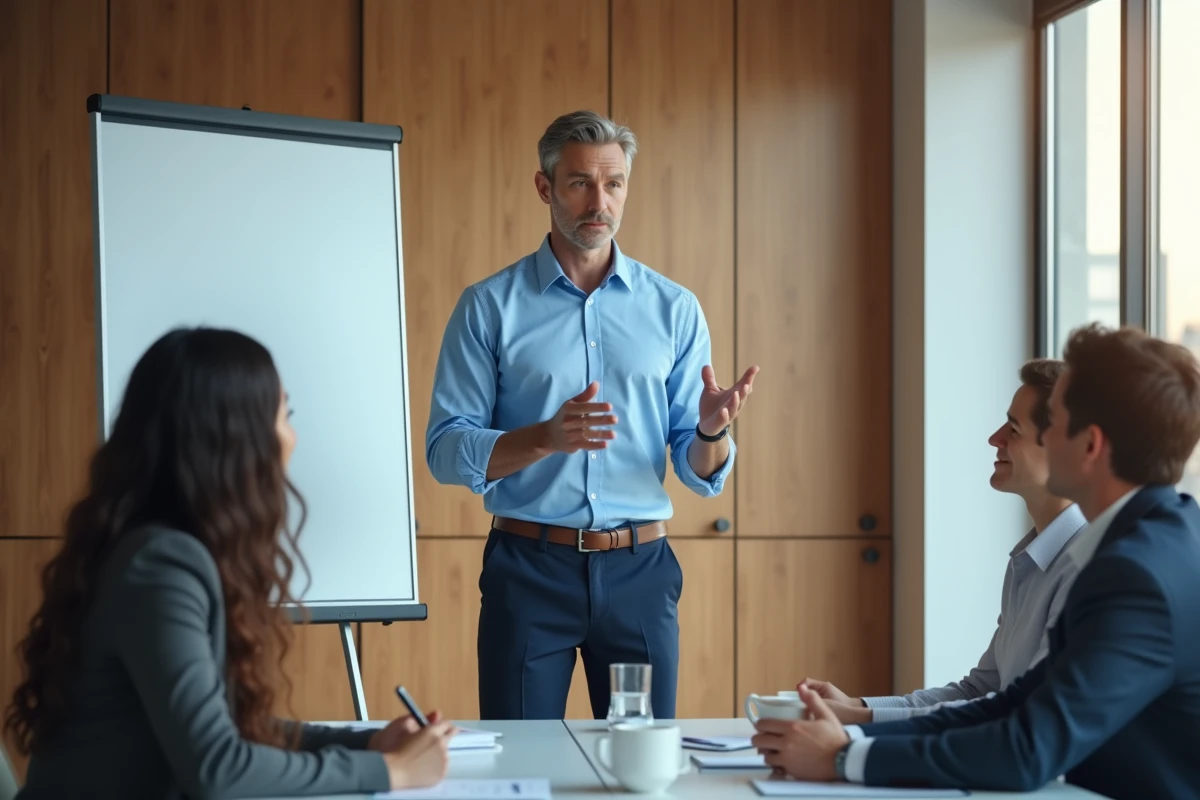Homme en réunion d équipe dans une salle de conférence
