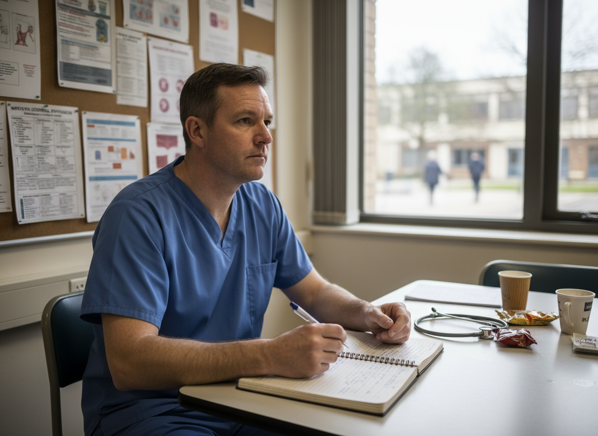 Infirmier expérimenté prenant des notes dans une salle de repos hospitalière