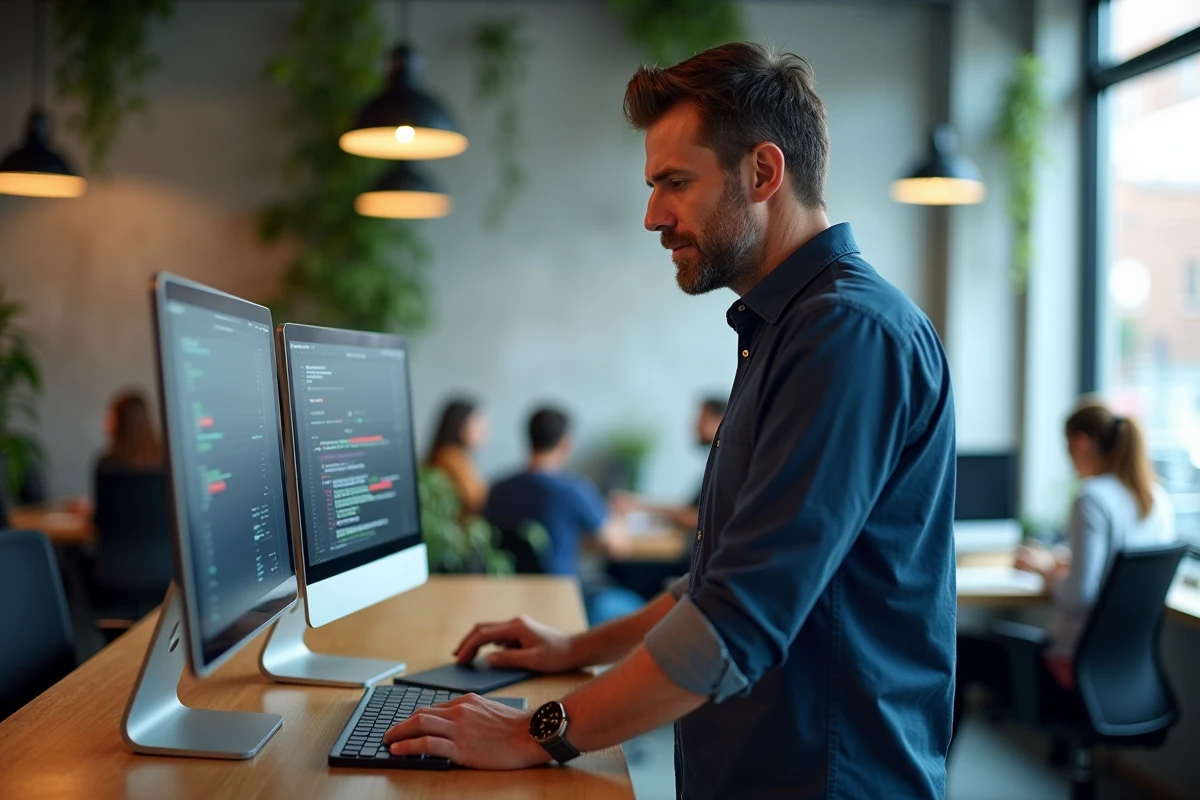 Infopreneur comparant un logiciel emailing spécialisé et un outil généraliste dans un espace de coworking