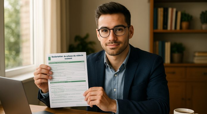 Jeune entrepreneur confiant avec formulaires de santé françaises