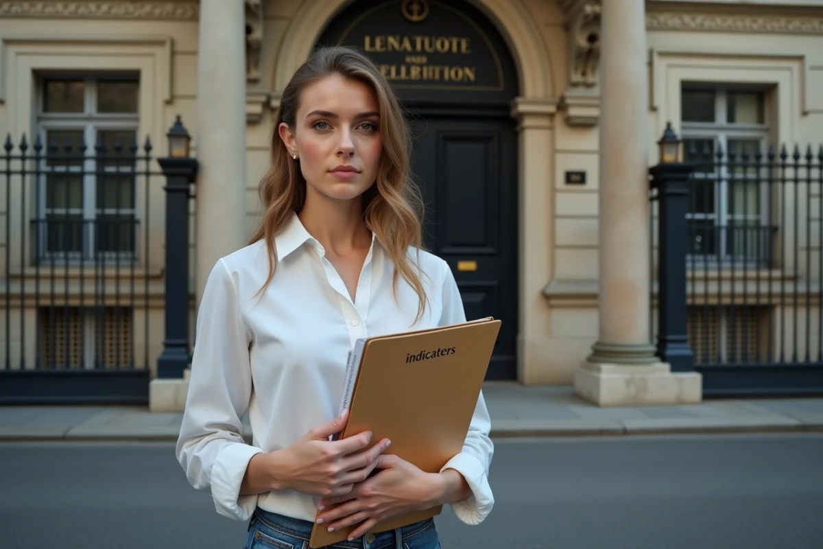 Jeune femme devant une école préparatoire en France