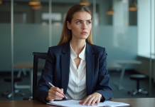 Questions à éviter en entrevue : erreurs à ne pas commettre Jeune femme nerveuse lors d'un entretien en bureau moderne