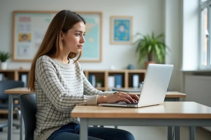 Jeune femme utilisant un ordinateur dans une salle de formation