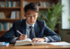 Jeune professionnel en droit étudiant à un bureau lumineux