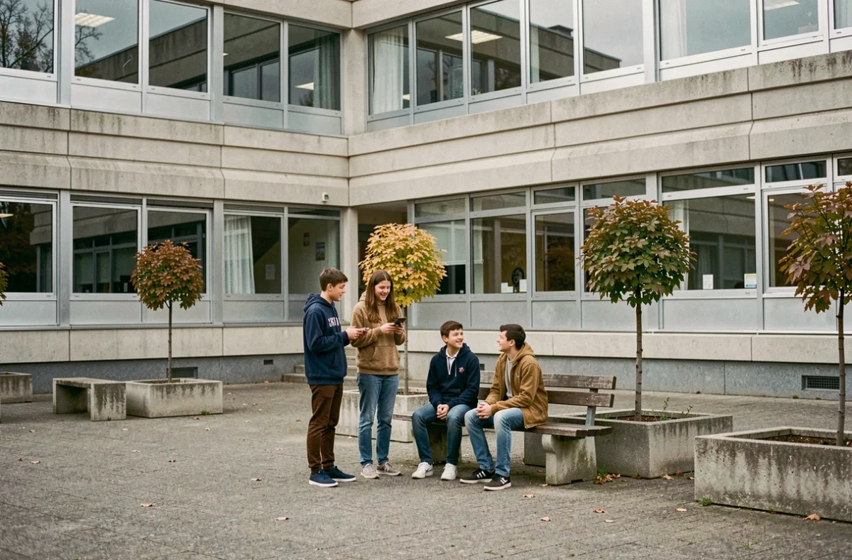 Groupe de lycéens devant le Lycée Joliot-Curie à Dammarie-les-Lys
