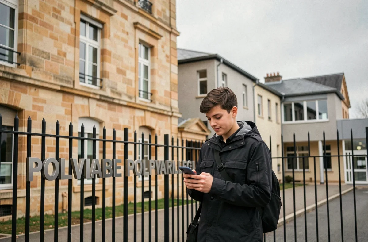 Un lycéen devant l'entrée du Lycée polyvalent Saint Aspais à Melun