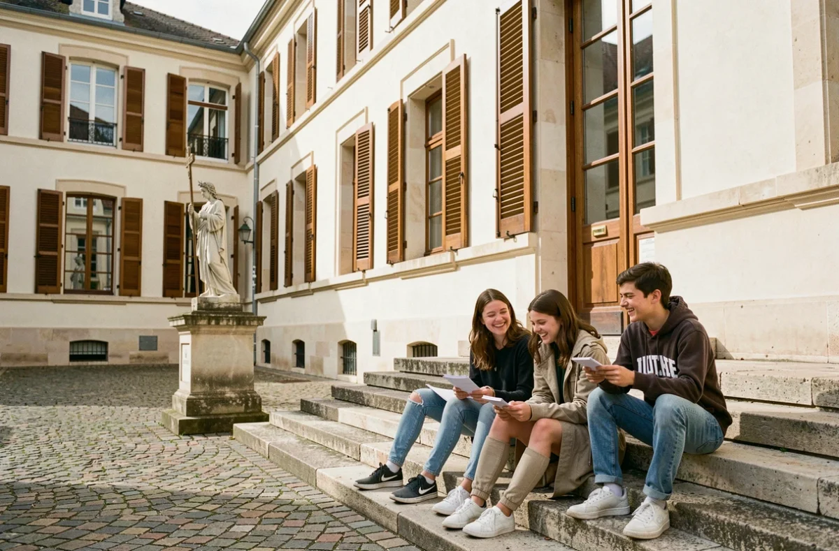 Cour intérieure du Lycée Saint-Laurent La Paix Notre-Dame à Lagny-sur-Marne avec des lycéens sur les marches