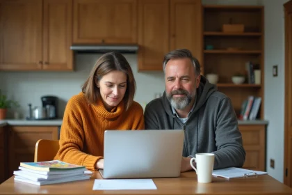 Couple de parents attentifs devant un ordinateur à la maison