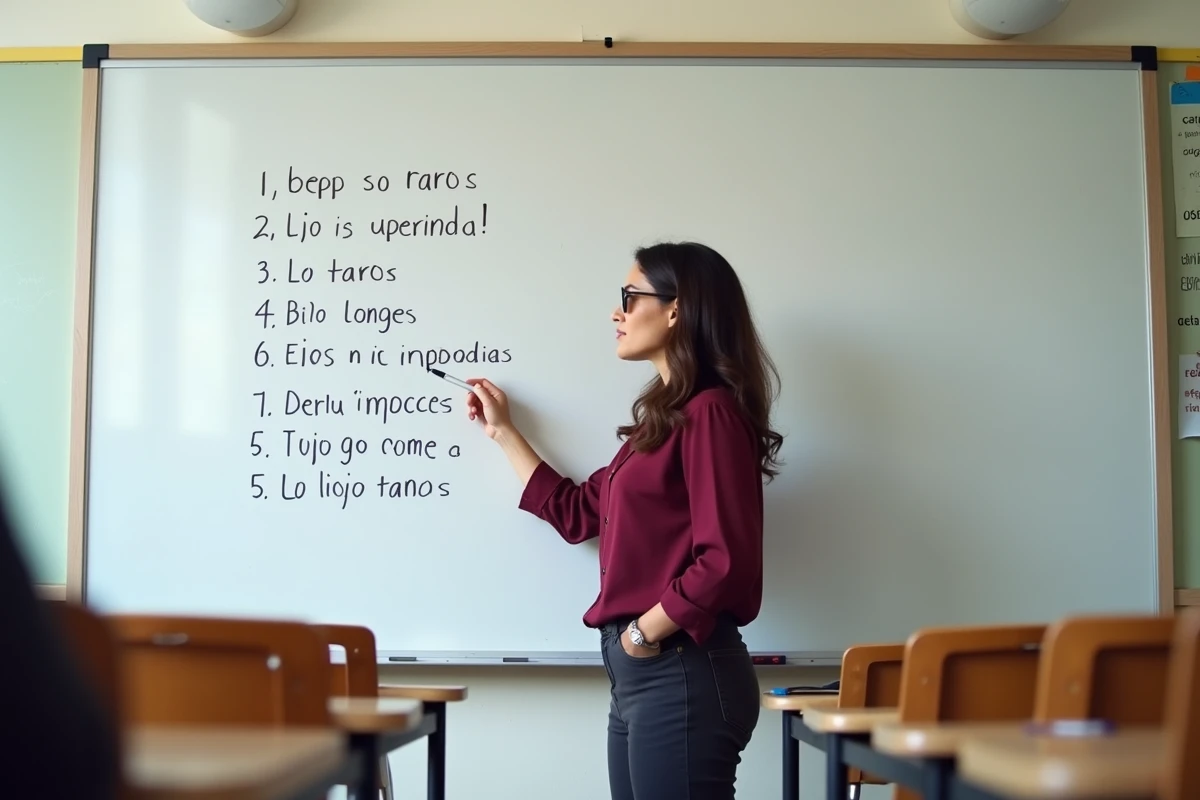 Professeure d'espagnol expliquant le tableau de conjugaison de l'imparfait au lycée